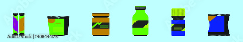set of sport supplements cartoon icon design template with various models. vector illustration isolated on blue background