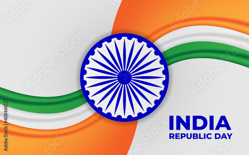Indian republic day banner. Realistic indian flag with wave shape on national holidays