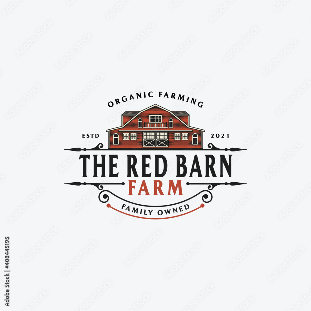 The Red Barn Badge Logo Design Inspiration For Farm. Barn Logo Design. Vector Barn Stock Vector