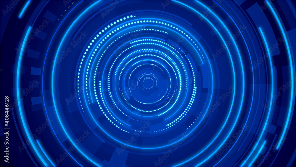 Fototapeta premium Circle blue neon light technology Hi-tech dark background. Abstract graphic digital future concept design.