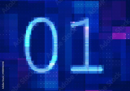 01 binary computer code on the  screen on monitor computer technology with blue background. Abstract digital future design concept. photo