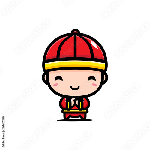 Vector illustration of cute Chinese boy on Chinese New Year