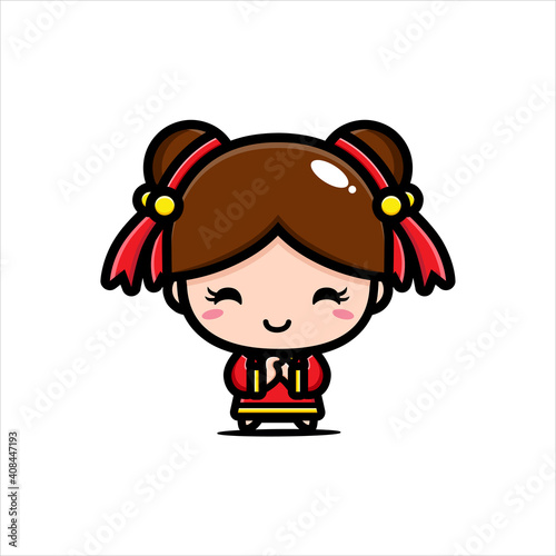 Vector illustration of cute Chinese girl on Chinese New Year