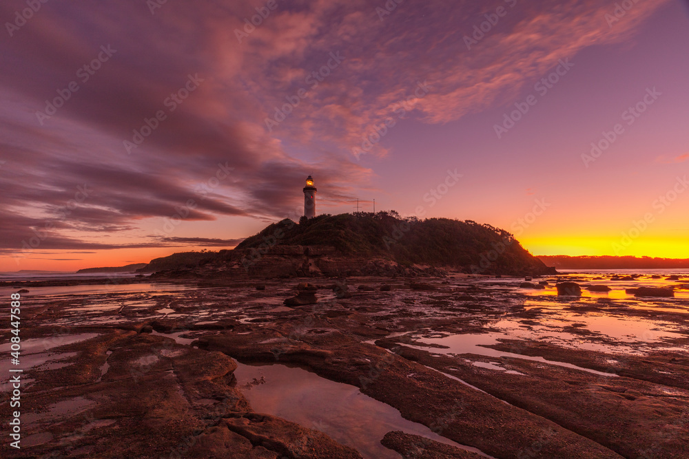 Beautiful sunset over Norah Head Lighthouse . Norah Head,. Central Coast of N.S.W. Australia.