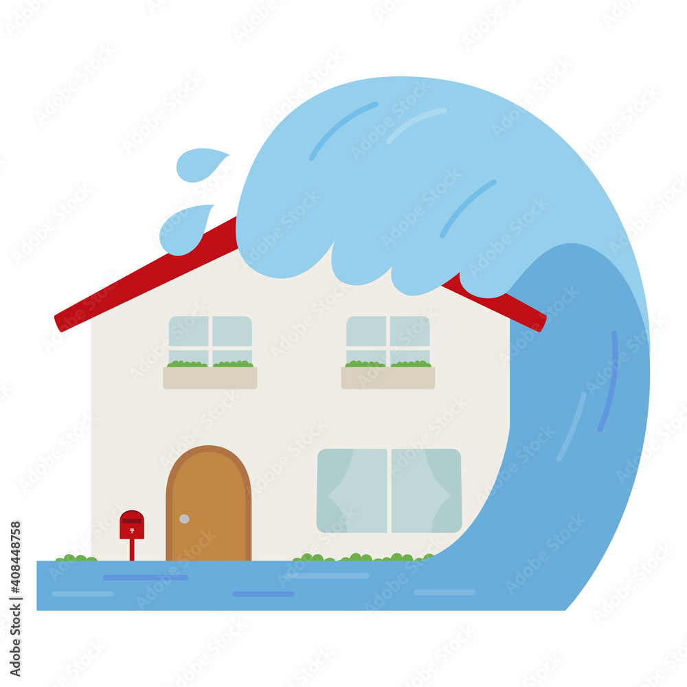 自然災害と家のイラスト 津波が来て水害にあった家 Vector De Stock Adobe Stock