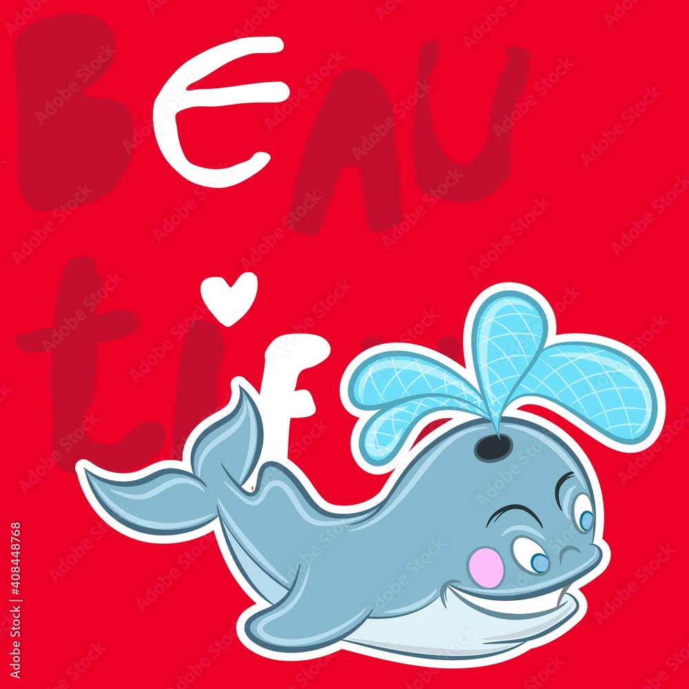 Fototapeta premium Illustration vector cute whale with text and background