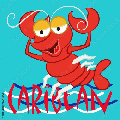 Illustration vector cute lobster with sun and text background