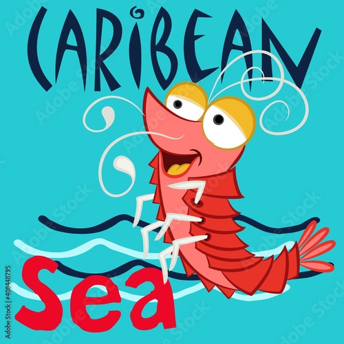 Illustration vector cute lobster with sun and text background