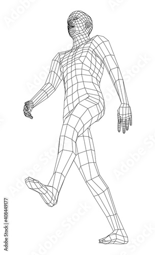 Wireframe walking man. Vector