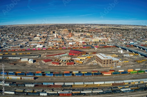 Aerial View of Cheyenne, Wyoming and it's large Train Yard