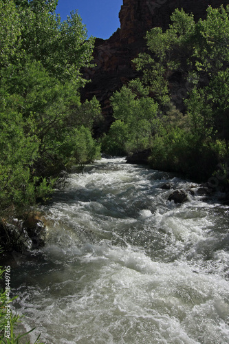 Tapeats Creek in heavy summer flow by Upper Tapeats Campground in Grand Canyon National Park, Arizona.