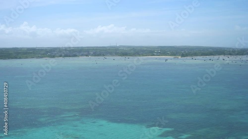 Okinawa,Japan-June 19, 2020: Aerial view of Sawadanohama or Sawada-no-hama beach in Shimojishima island, Okinawa
 photo