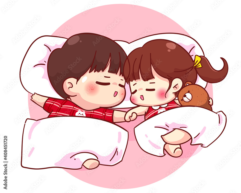 Lovers couple sleeping together Happy valentine cartoon character  illustration Premium Vector Stock Vector | Adobe Stock
