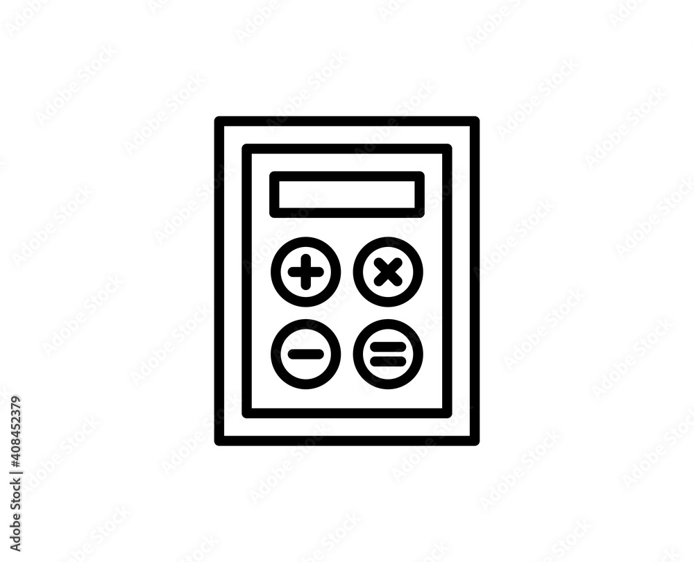 Calculator line icon. High quality outline symbol for web design or mobile app. Thin line sign for design logo. Black outline pictogram on white background Calculator line icon. High quality outline symbol for web design or mobile app. Thin line sign for design logo. Black outline pictogram on white background