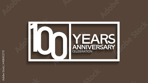 100 years anniversary logotype with white color in square isolated on brown background for company event, greeting card and invitation