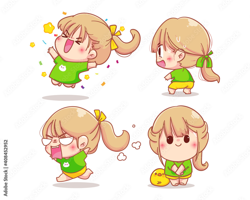Girl character with various emotions cartoon set illustration Premium Vector Girl character with various emotions cartoon set illustration Premium Vector