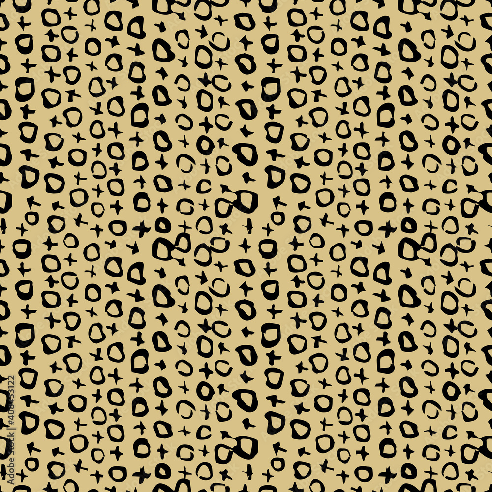 Seamless pattern with black noughts and crosses on a yellow background.