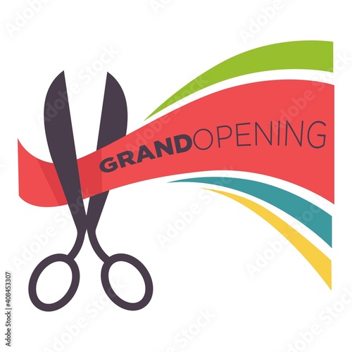 Ribbon and scissors balloons and confetti grand opening isolated icons vecto