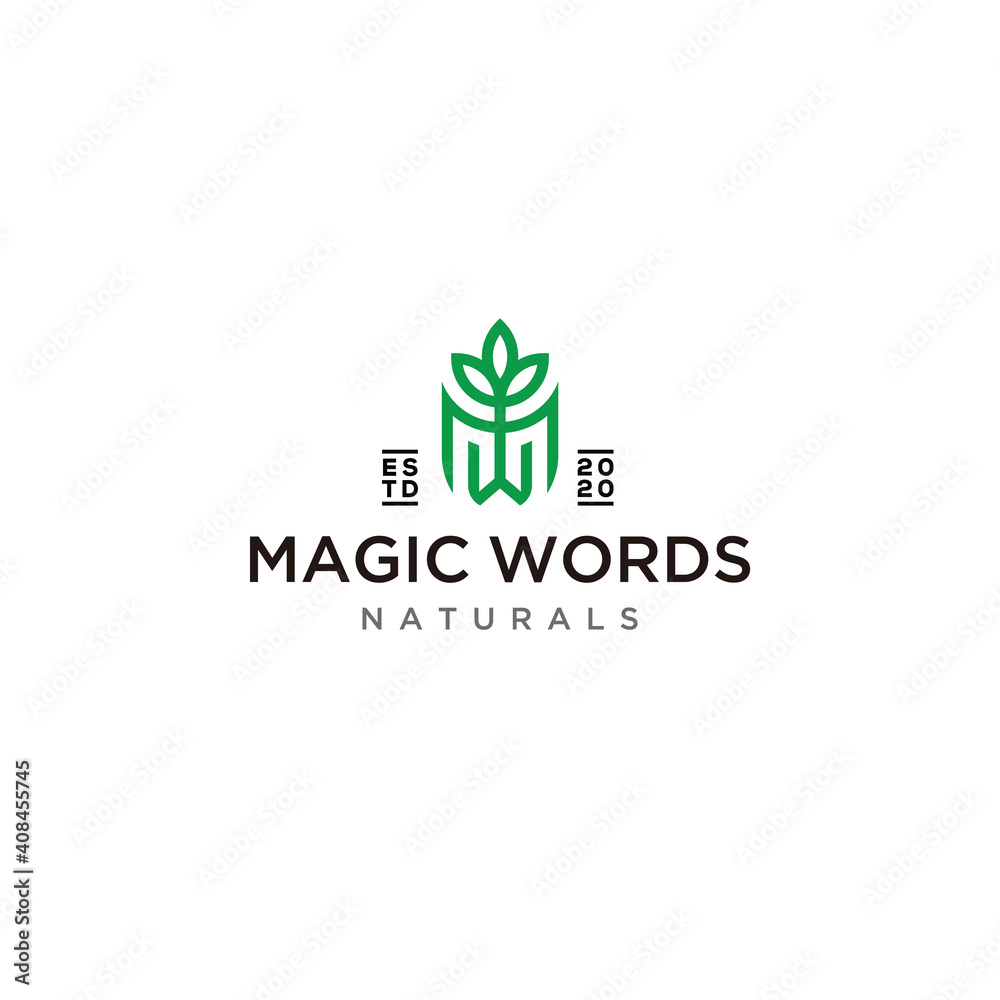 initial letter mw with leaf logo illustration Premium Vector