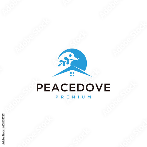 Home logo with Dove bird carrying olive branch as a peace Inspiration Premium Vector