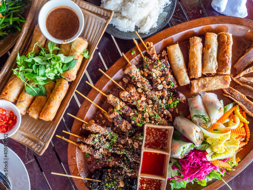 Vietnamese wraps and barbecue sticks