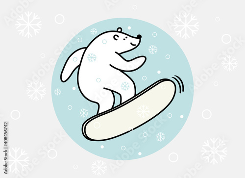 Hand drawing snowboard bear vector illustration