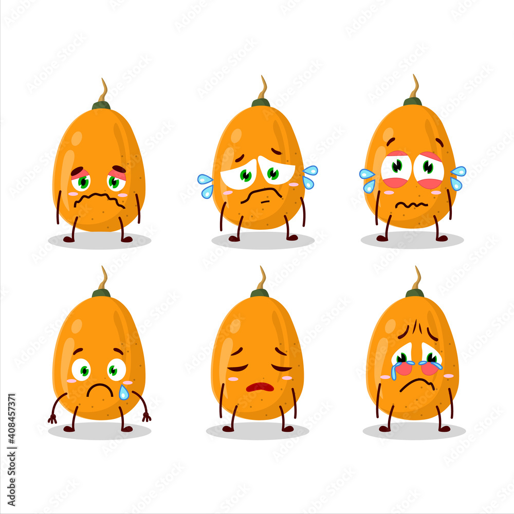 Kumquat cartoon in character with sad expression Kumquat cartoon in character with sad expression
