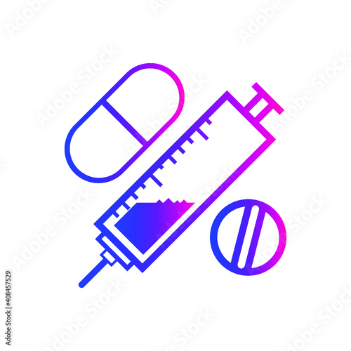 Syringe Icon with capsule and tablet. Medicine Icon.