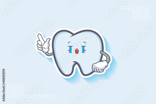 CRYING, SAD, SOB, CRY Face Emotion. Forefinger Handgun Gesture. Tooth Cartoon Drawing Mascot Illustration.