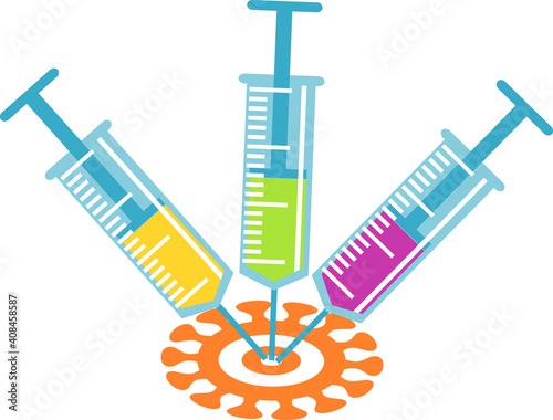 A syringe with product planted in a target in the form of covid-19 or influenza virus