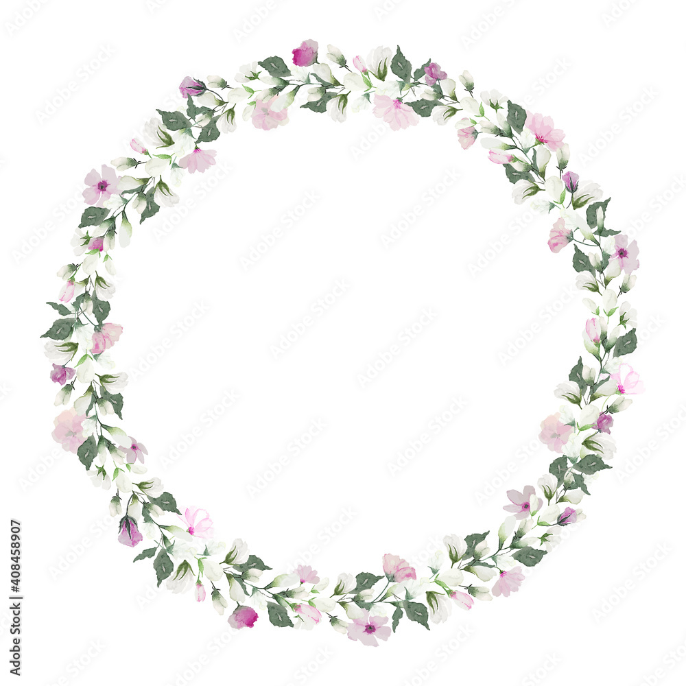Vintage water color small pink flower wreath frame, vector illustration flower art decoration concept
