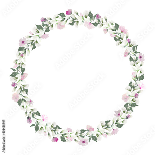 Vintage water color small pink flower wreath frame, vector illustration flower art decoration concept