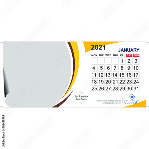 2021 January tabletop calendar for offset printing 