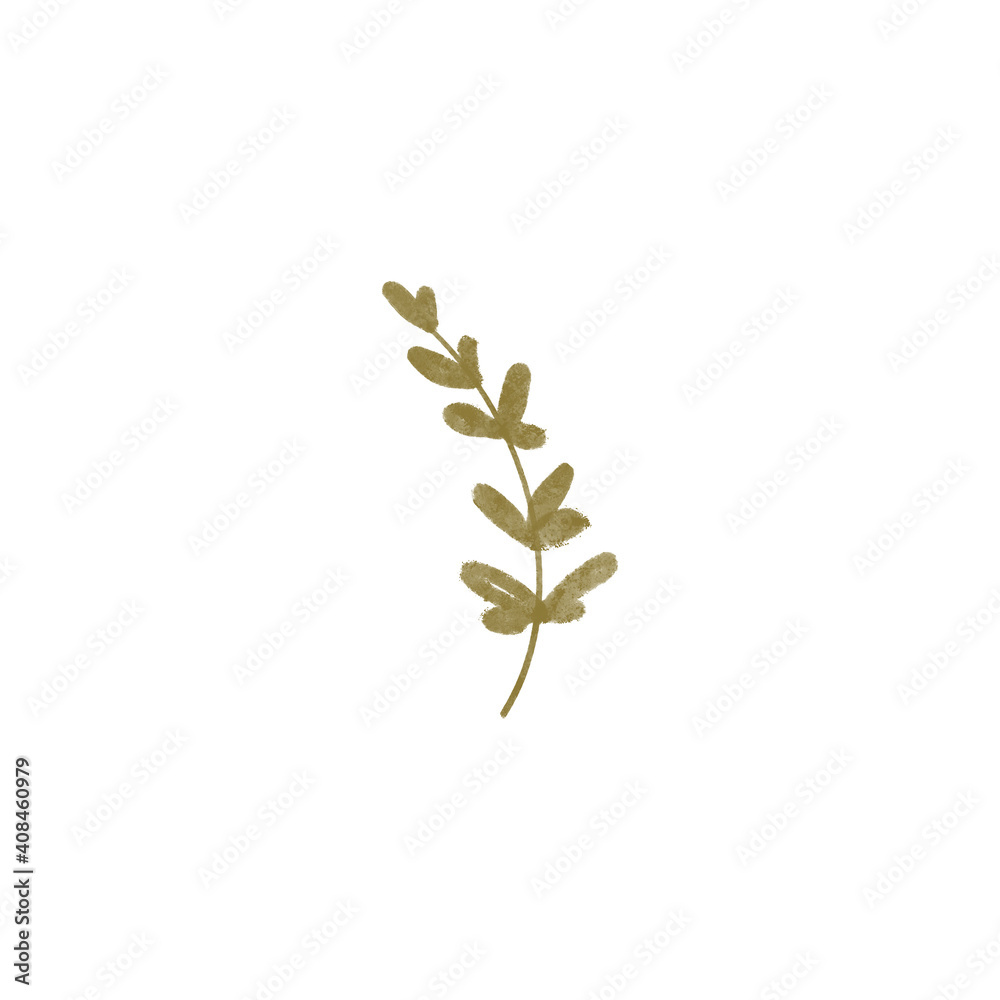 Kawaii cute textural spring twig flower isolate on white background. Textured digital art. Print for postcard, textile, invitation, sticker, adhesive tape, tattoo, social media and letter.