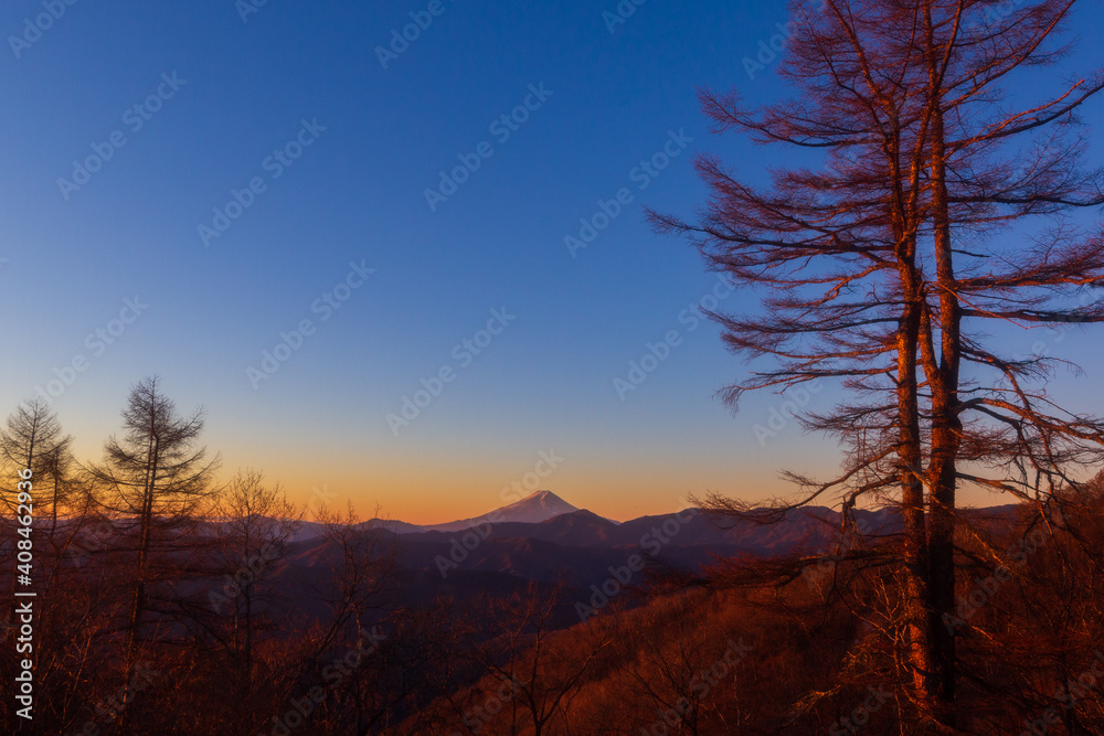 Obraz premium 奥多摩、丹波山村七ツ石より、早朝の富士山