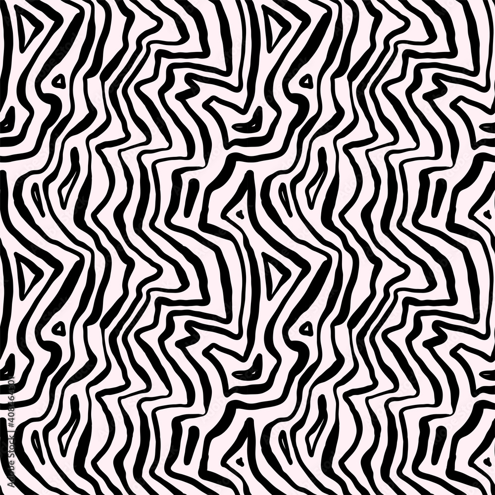 Fototapeta premium Seamless hand drawn ink pattern. Creative endless background with blots. Abstract striped texture with bold monochrome lines