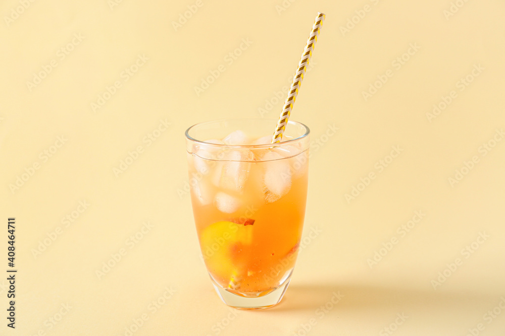 Glass of fruit ice tea on color background Glass of fruit ice tea on color background