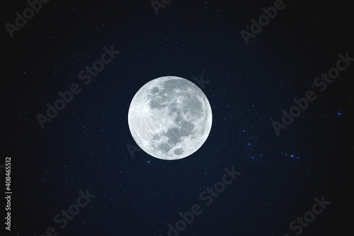 Full moon with many real stars on the sky.