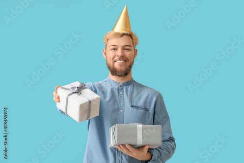 Young man celebrating birth...