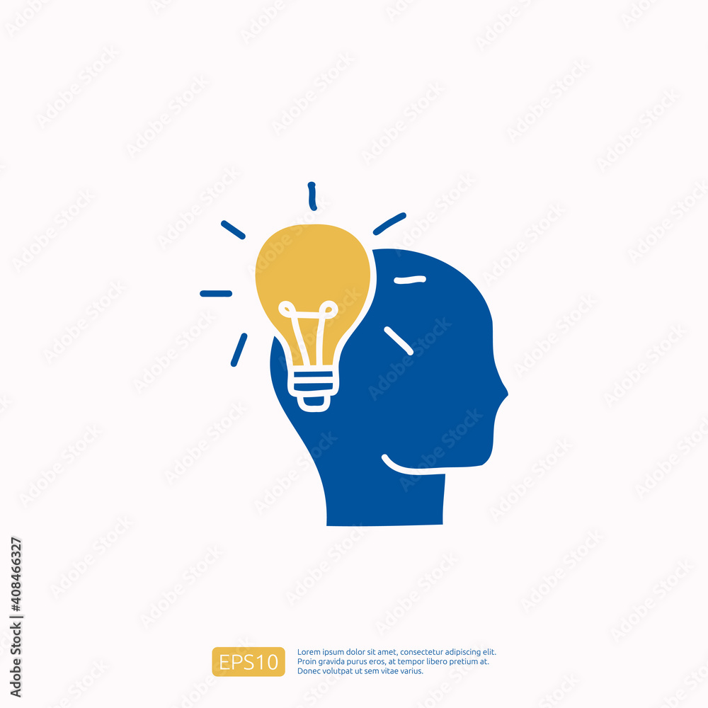 creativity related doodle icon concept with head and lamp symbol. Creative design, drawing, idea, Inspiration, brainstorming, startup and think vector illustration creativity related doodle icon concept with head and lamp symbol. Creative design, drawing, idea, Inspiration, brainstorming, startup and think vector illustration