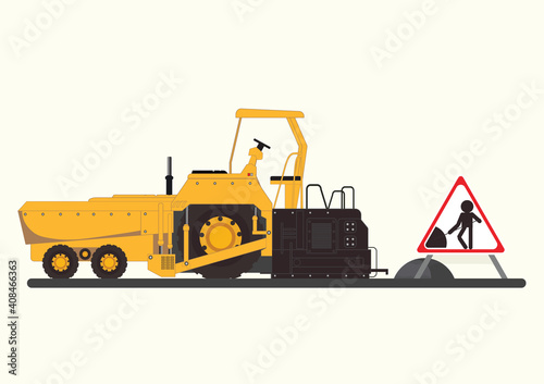 Repair the road surface. Asphalt paver makes the paving on street.