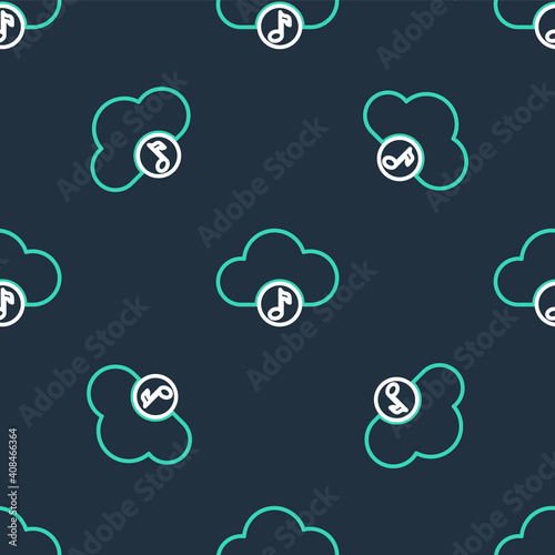 Line Music streaming service icon isolated seamless pattern on black background. Sound cloud computing, online media streaming, online song, audio wave. Vector.