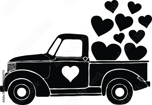 Classic truck hauling hearts
