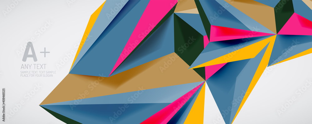 Vector triangle geometric backgrounds. Low poly 3d shape on light backdrop. Vector illustration for covers, banners, flyers and posters and other designs Vector triangle geometric backgrounds. Low poly 3d shape on light backdrop. Vector illustration for covers, banners, flyers and posters and other designs