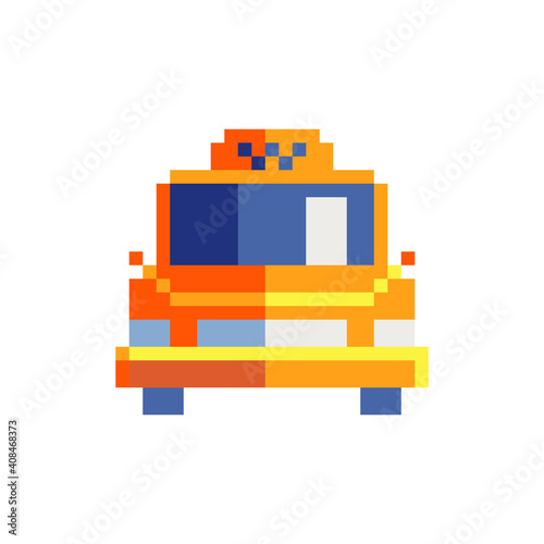 Taxi icon. Pixel art car flat style. Icon for websites, logo, web design, mobile app, info graphics. 8-bit sprite. Isolated vector illustration. 