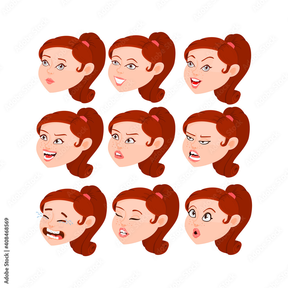 Emotions of a cute girl, isometry avatar set Emotions of a cute girl, isometry avatar set