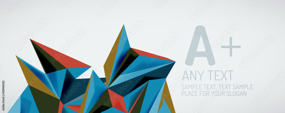 Vector triangle geometric backgrounds. Low poly 3d shape on light backdrop. Vector illustration for covers, banners, flyers and posters and other designs Vector triangle geometric backgrounds. Low poly 3d shape on light backdrop. Vector illustration for covers, banners, flyers and posters and other designs
