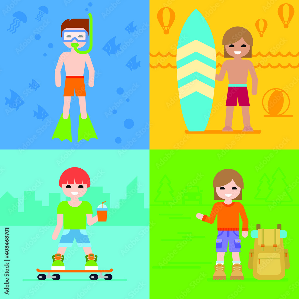 Set of people summer activity illustration. Vector illustration Set of people summer activity illustration. Vector illustration