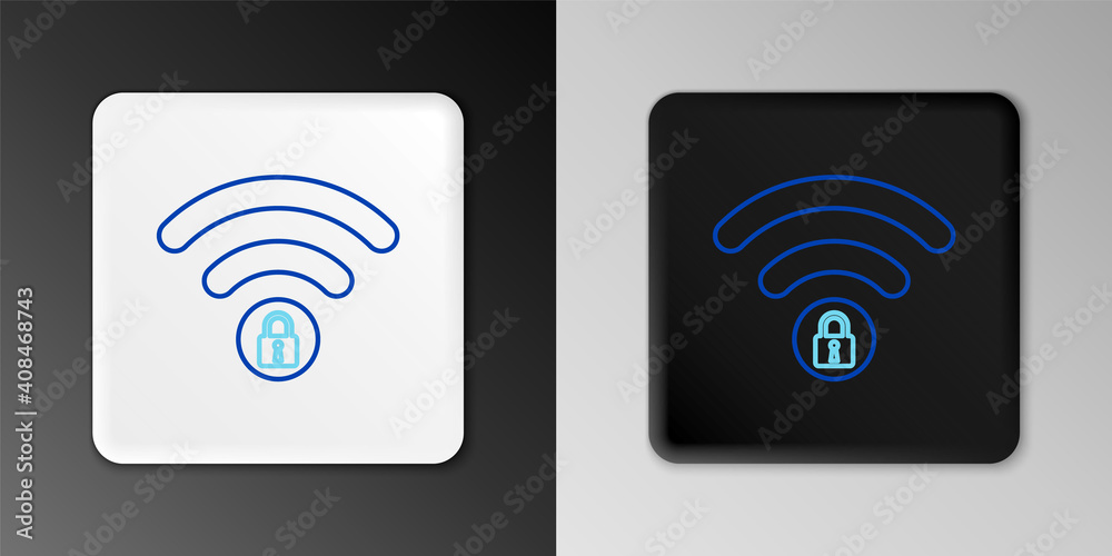 Line Wifi locked sign icon isolated on grey background. Password Wi-fi symbol. Wireless Network icon. Wifi zone. Colorful outline concept. Vector. Line Wifi locked sign icon isolated on grey background. Password Wi-fi symbol. Wireless Network icon. Wifi zone. Colorful outline concept. Vector.