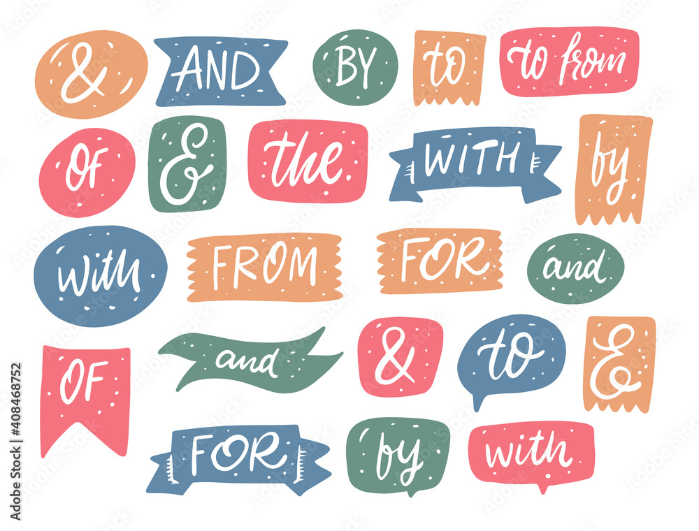 Obraz premium Article words bubble speech. Hand drawn colorful vector illustration.